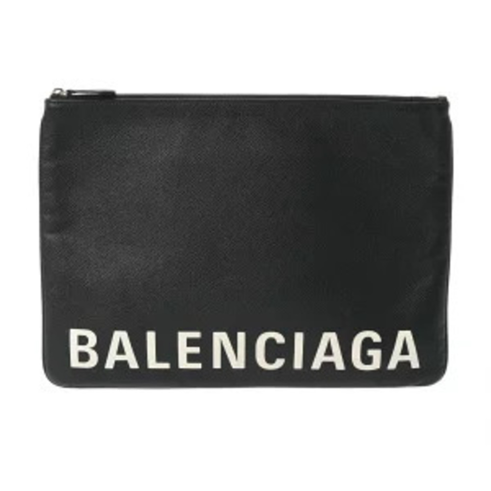 Balenciaga logo clutch bag black leather